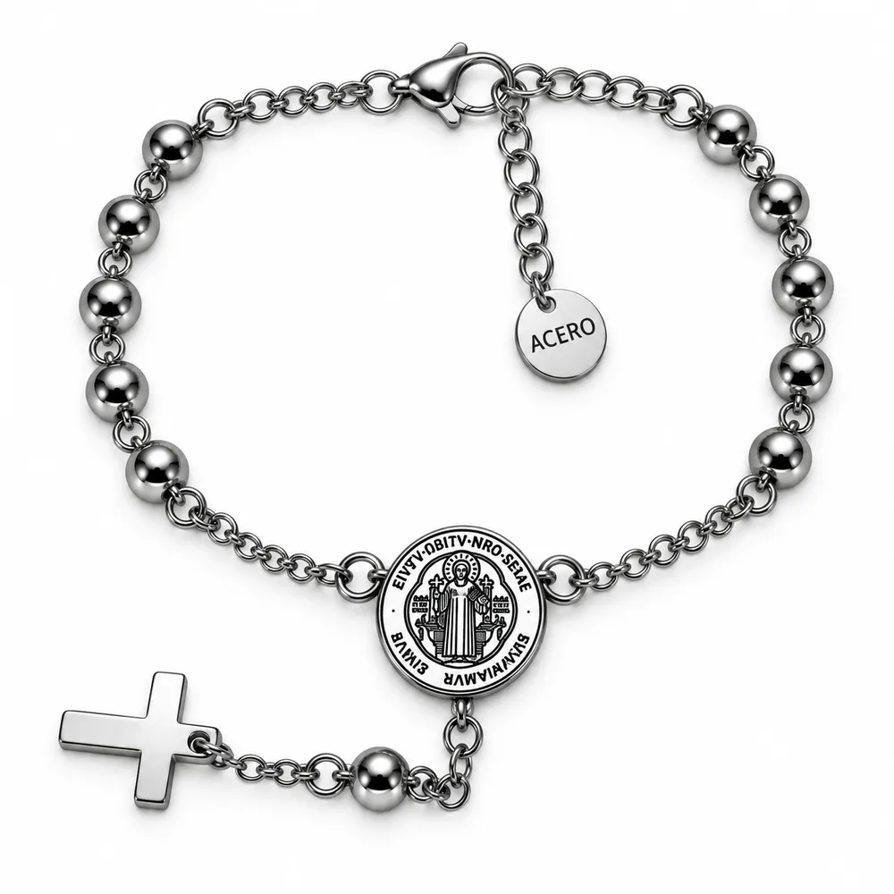 Pulseras Acero quirurgico denario San Benito