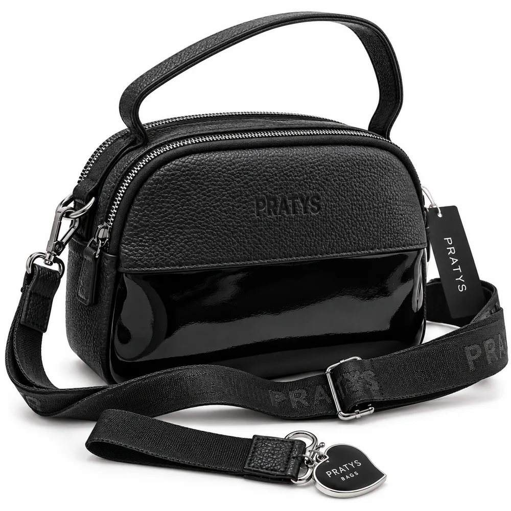 Cartera chica con franja acharolada
